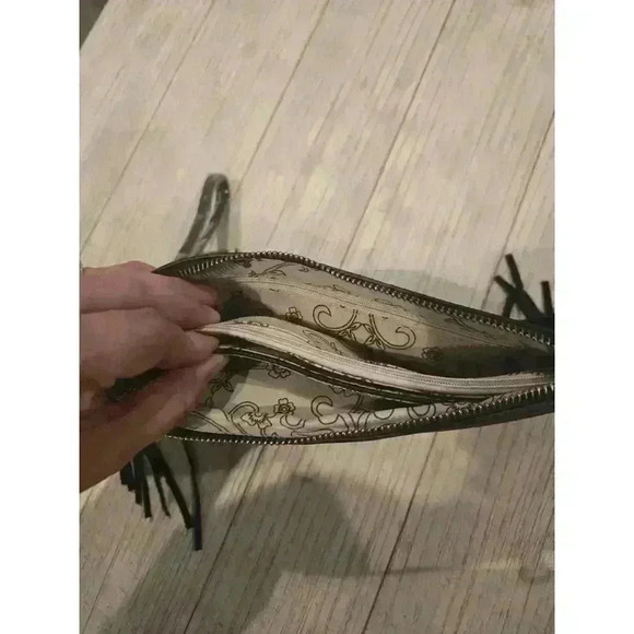 Montana West "Hot Mama" Black Leather Wristlet Bag Floral Fringe Studs - Picture 5 of 8